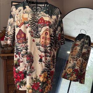 Festive Holiday Print Women's Scrub Top